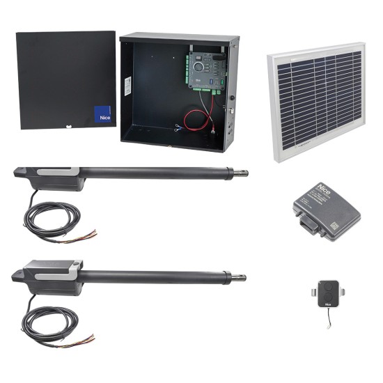 Nice Titan 12L310 Dual Swing Gate Opener Kit  With Mercury 310 Board & 10 Watt Solar Panel